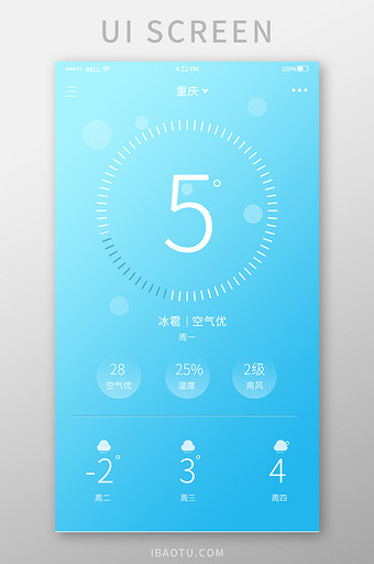 精美蓝色渐变天气预报app界面图片