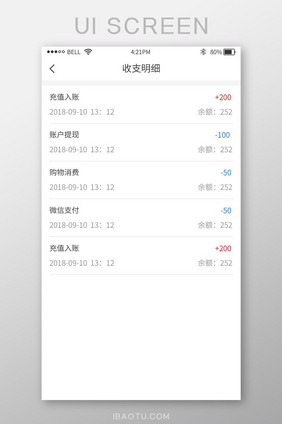 小清新购物商城app收支明细UI界面