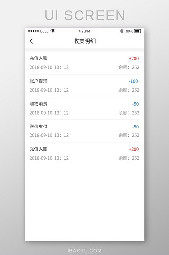 小清新购物商城app收支明细UI界面图片