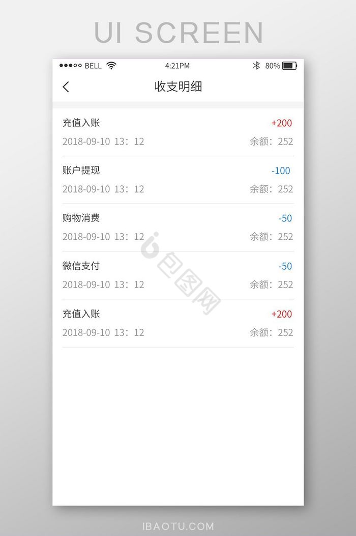 小清新购物商城app收支明细UI界面图片