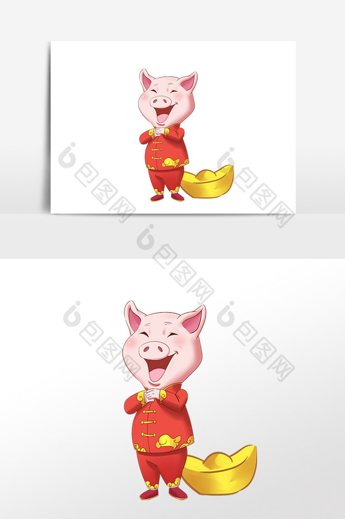 手绘春节新年金猪拜年插画素材
