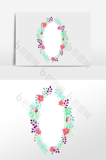 手绘水彩植物花朵花环插画元素图片