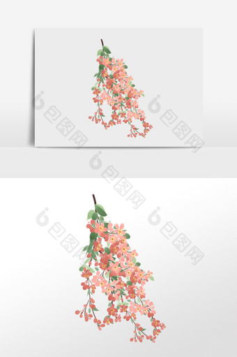 手绘植物樱花花枝插画元素图片