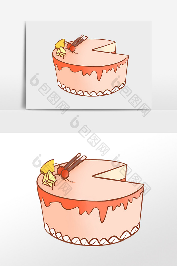 手绘美味甜点缺块蛋糕插画元素