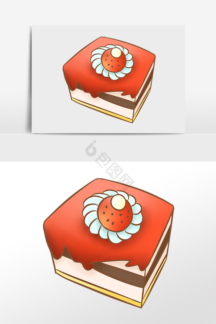 美味草莓果酱蛋糕插画图片
