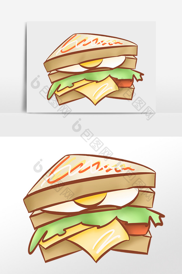 手绘美味三明治食物插画元素