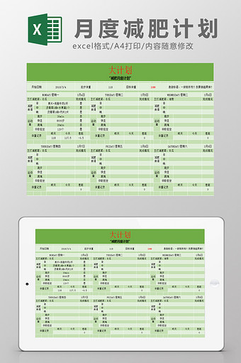 月度减肥计划表Excel模板图片