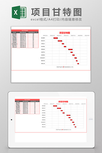 工程项目甘特图图表EXCEL模版图片