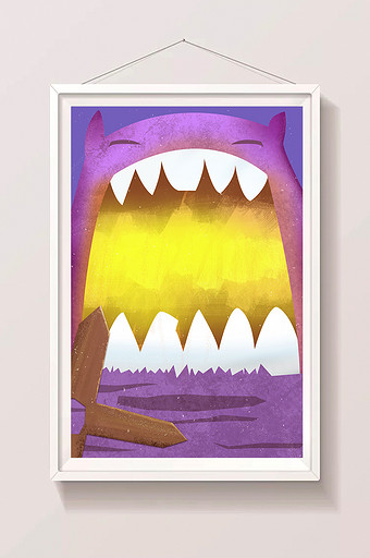 手绘怪物大嘴插画元素图片下载