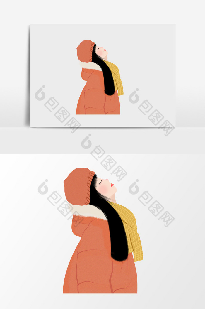 仰头的女孩插画图片-包图网