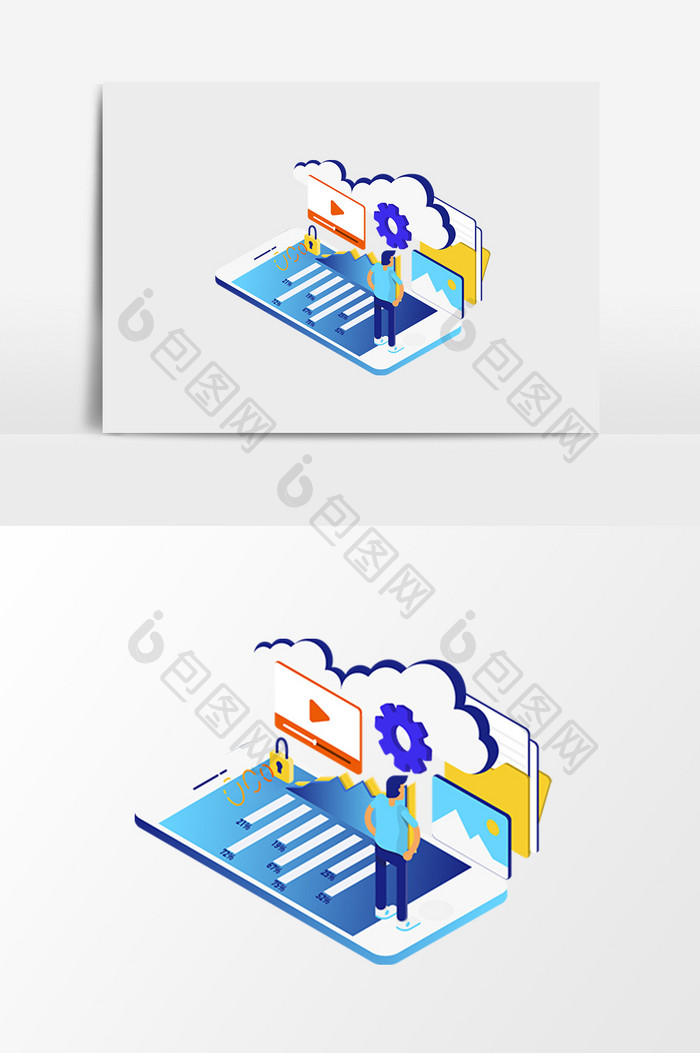 立体简约金融经济发展区块链矢量元素