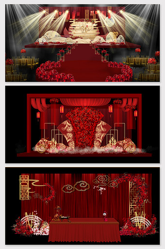 红色新中式个性婚礼效果图图片