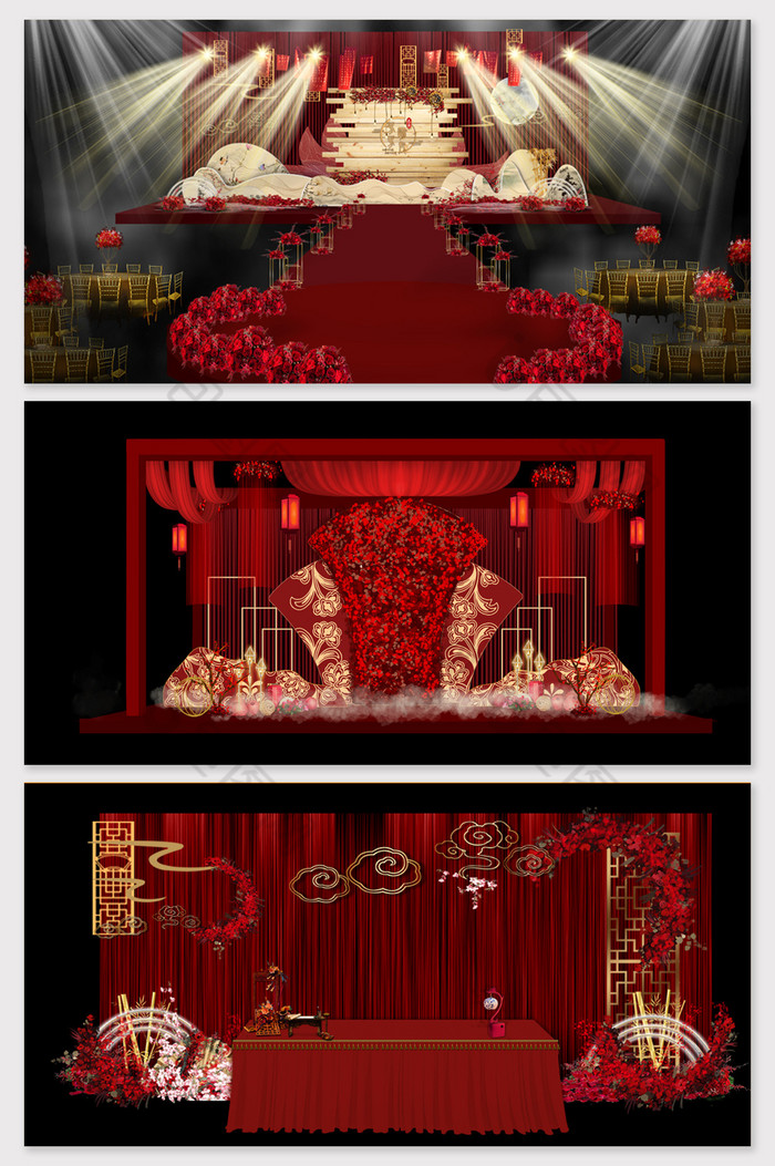 红色新中式个性婚礼效果图图片图片