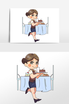 餐厅服务员上菜插画