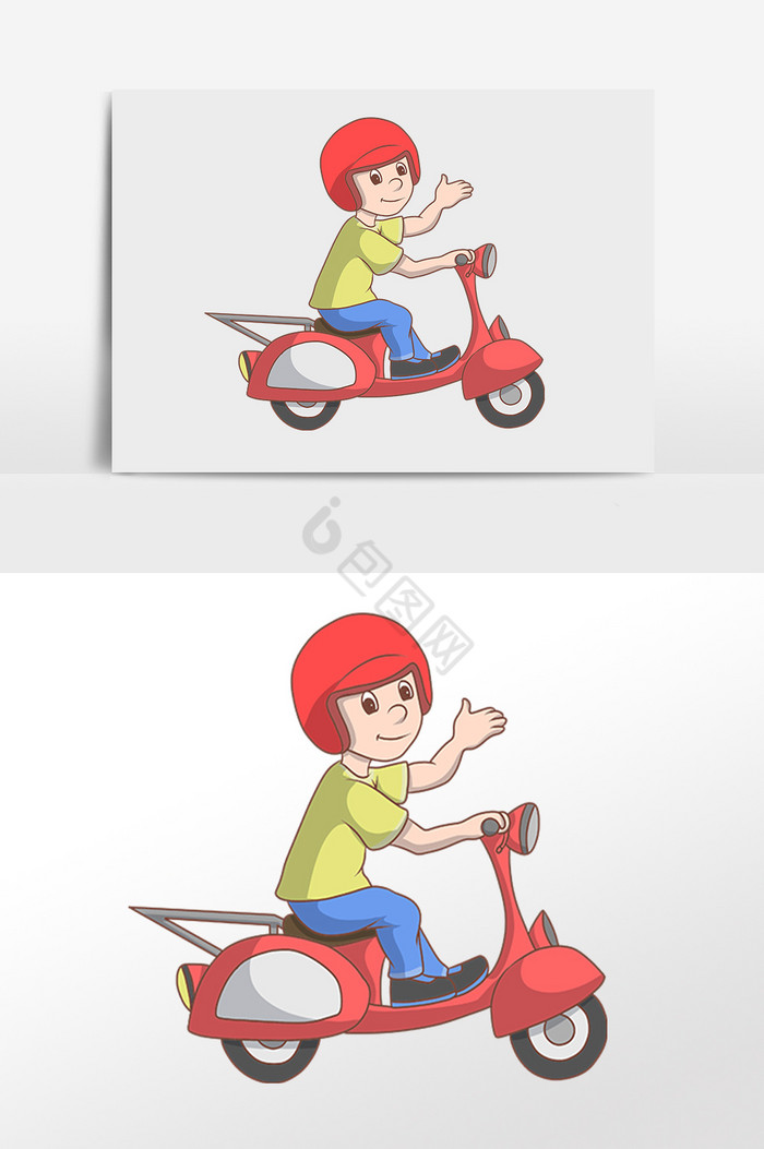 骑摩托快递员插画图片
