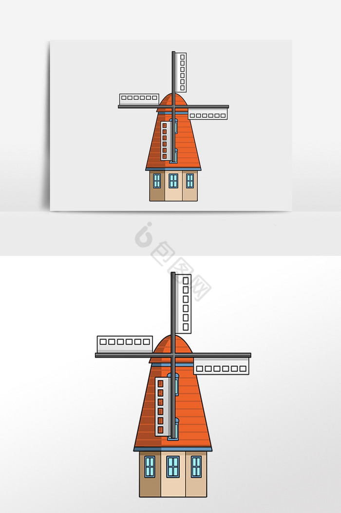 地标建筑荷兰风车插画图片