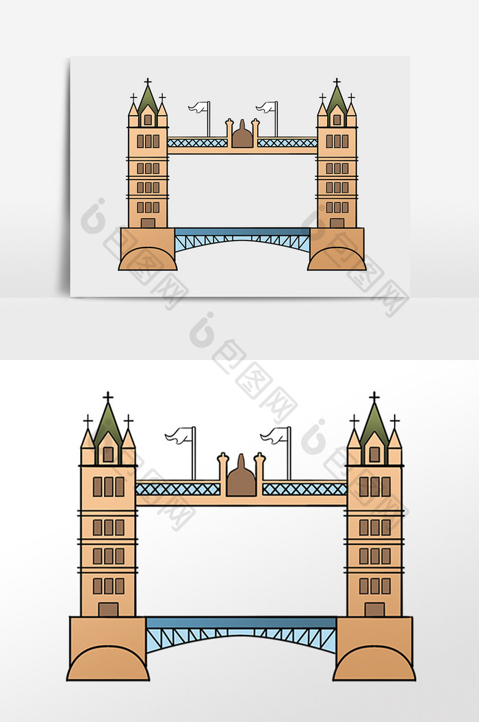 手绘地标建筑伦敦塔桥插画元素