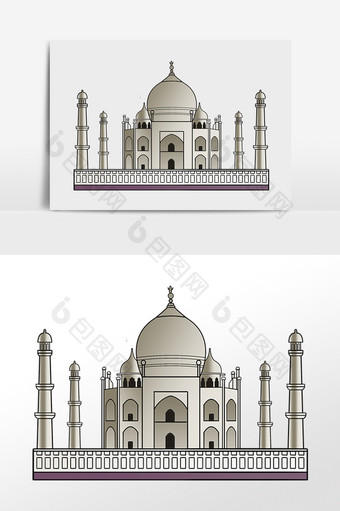 手绘地标建筑印度泰姬陵插画元素图片