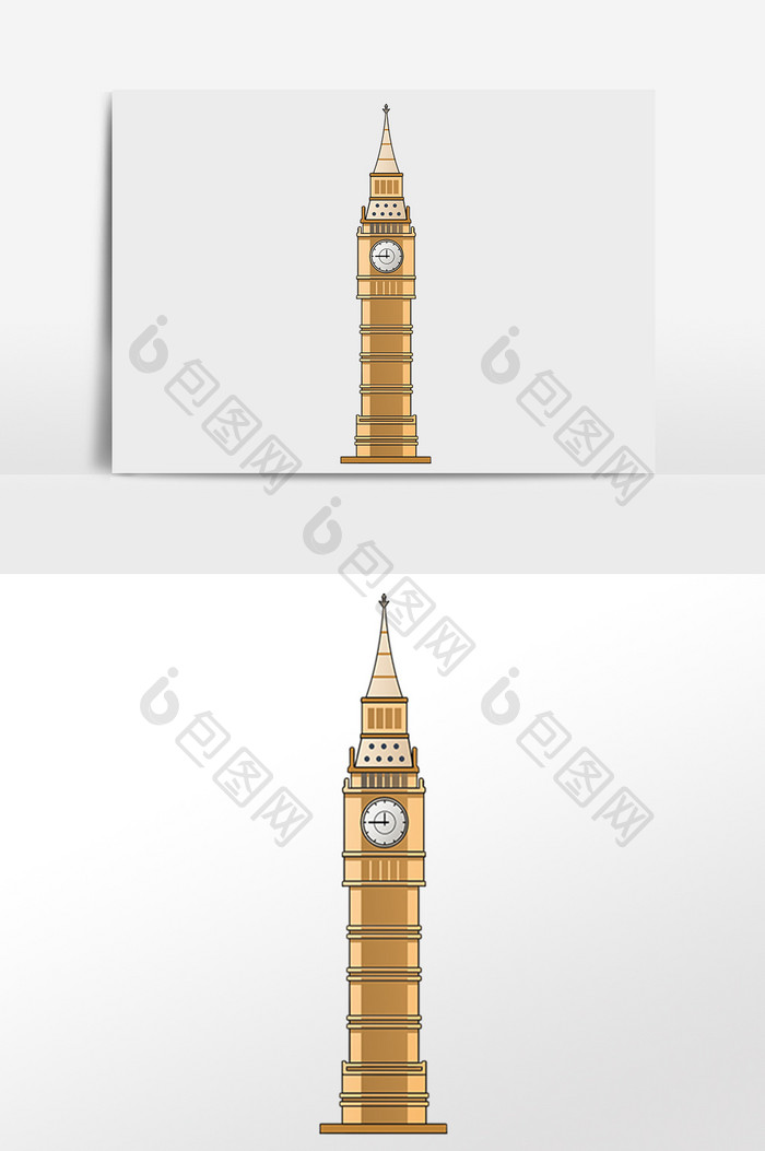 手绘地标建筑英国大本钟插画元素