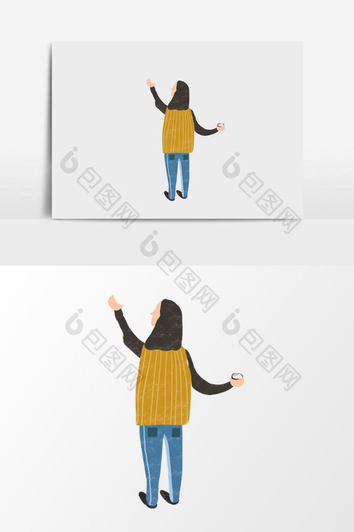 招手人物背影插画图片
