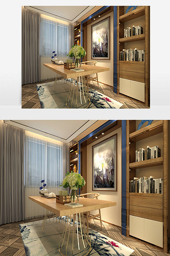 新中式时尚书房效果图图片
