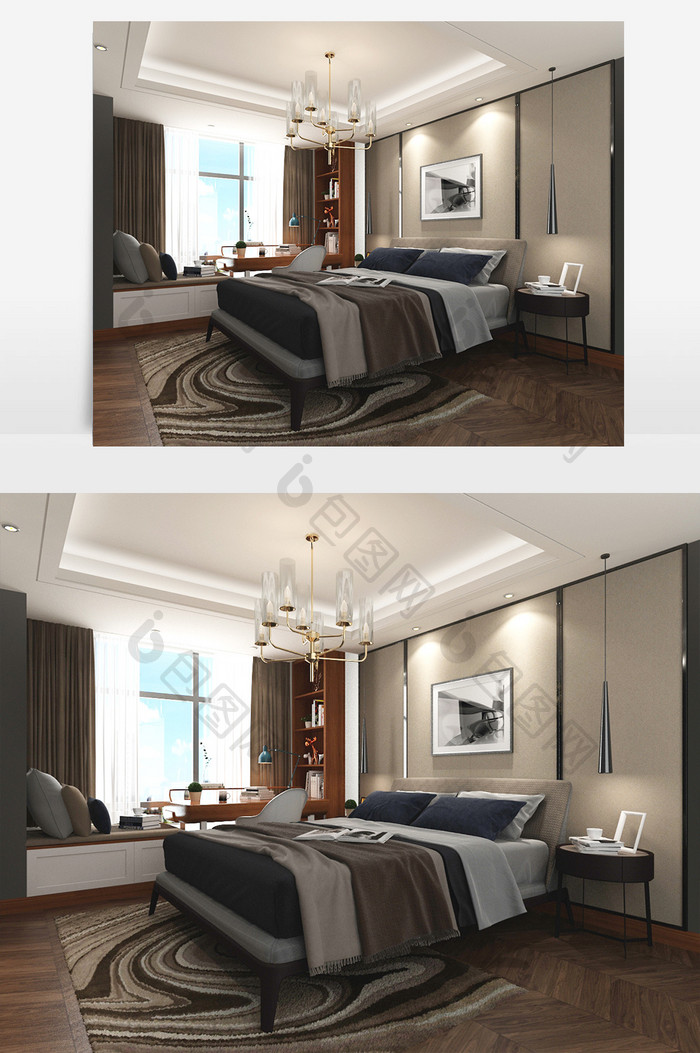 现代高级灰经典时尚卧室效果图