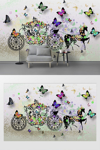 现代彩绘卡通蝴蝶背景墙图片