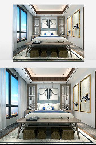 中国风极简式风格卧室效果图图片