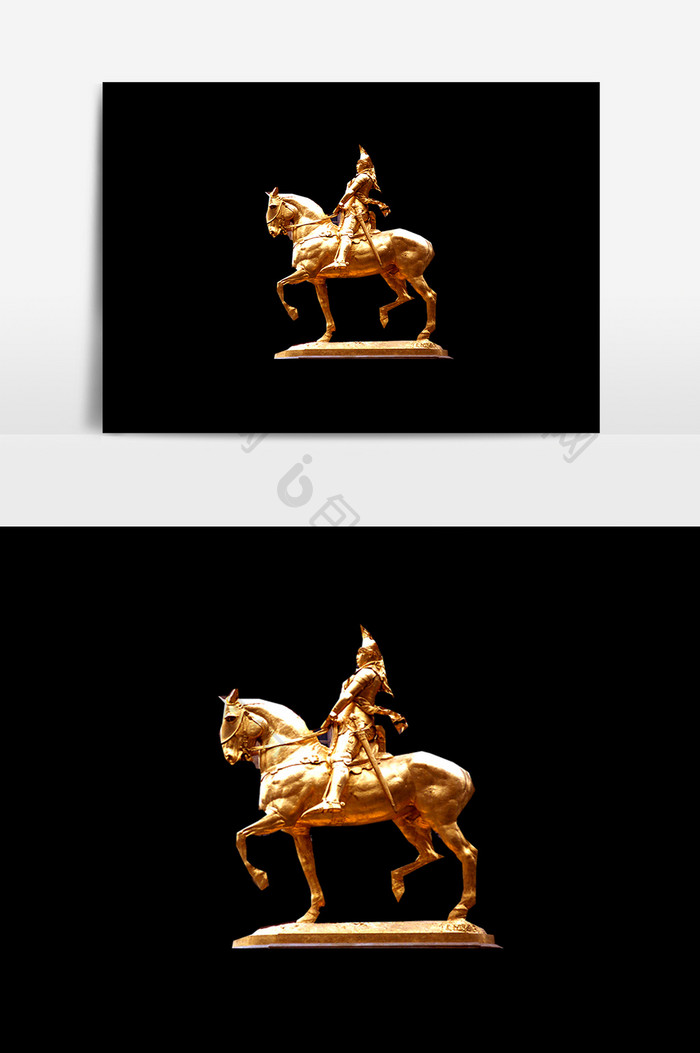 金色骑马的骑士雕像PSD素材