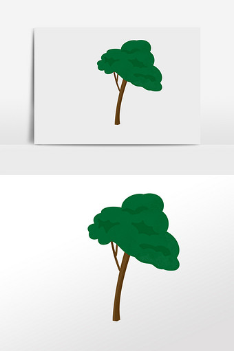 手绘儿童插画可爱的歪脖子树大树图片
