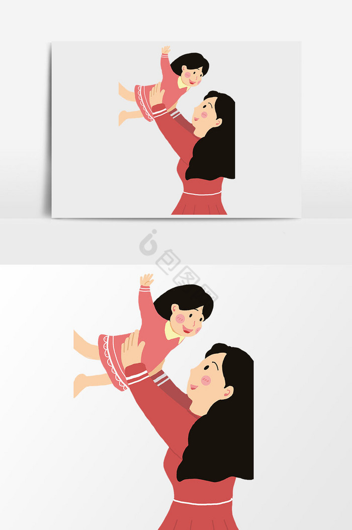 拥抱女孩的妈妈插画图片