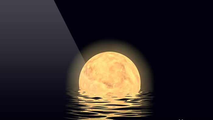 唯美月亮浮出水面视频背景素材