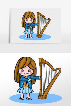 竖琴辅导竖琴培训单页唐宫女子表情包弹奏竖琴敦煌竖琴飞天仙女插画