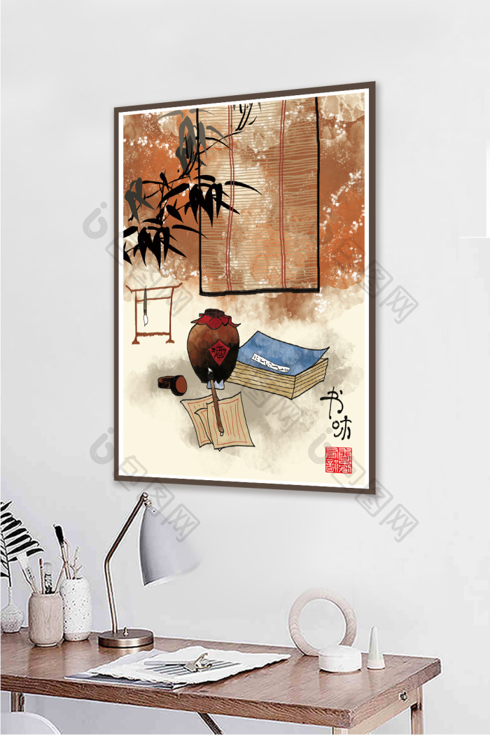 文艺水墨民俗风景创意书房餐厅装饰画-文艺水墨民俗风景创意书房餐厅装饰画效果图-【包图网】