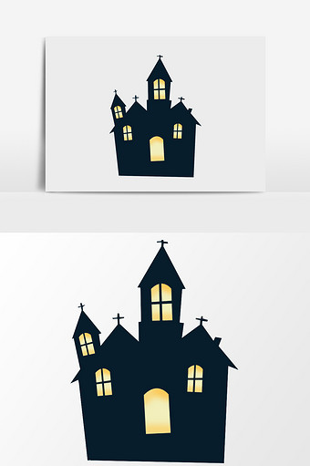 手绘城堡剪影插画元素图片