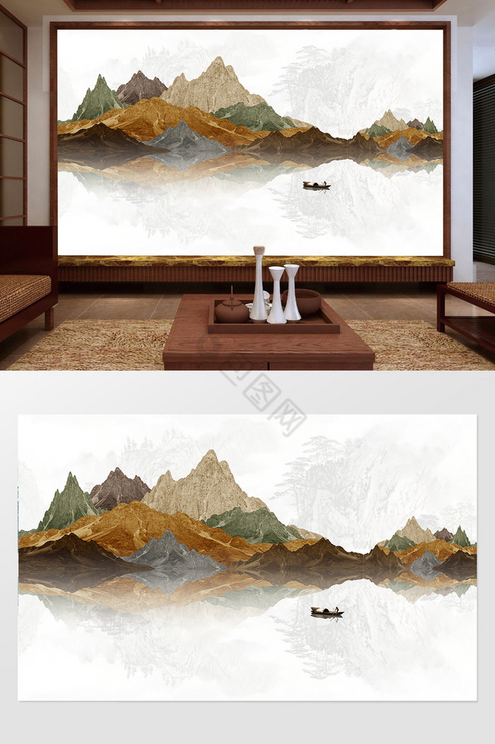 新中式山水国画抽象风景背景墙图片