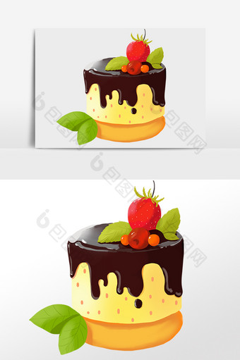 手绘美味巧克力蛋糕插画元素图片