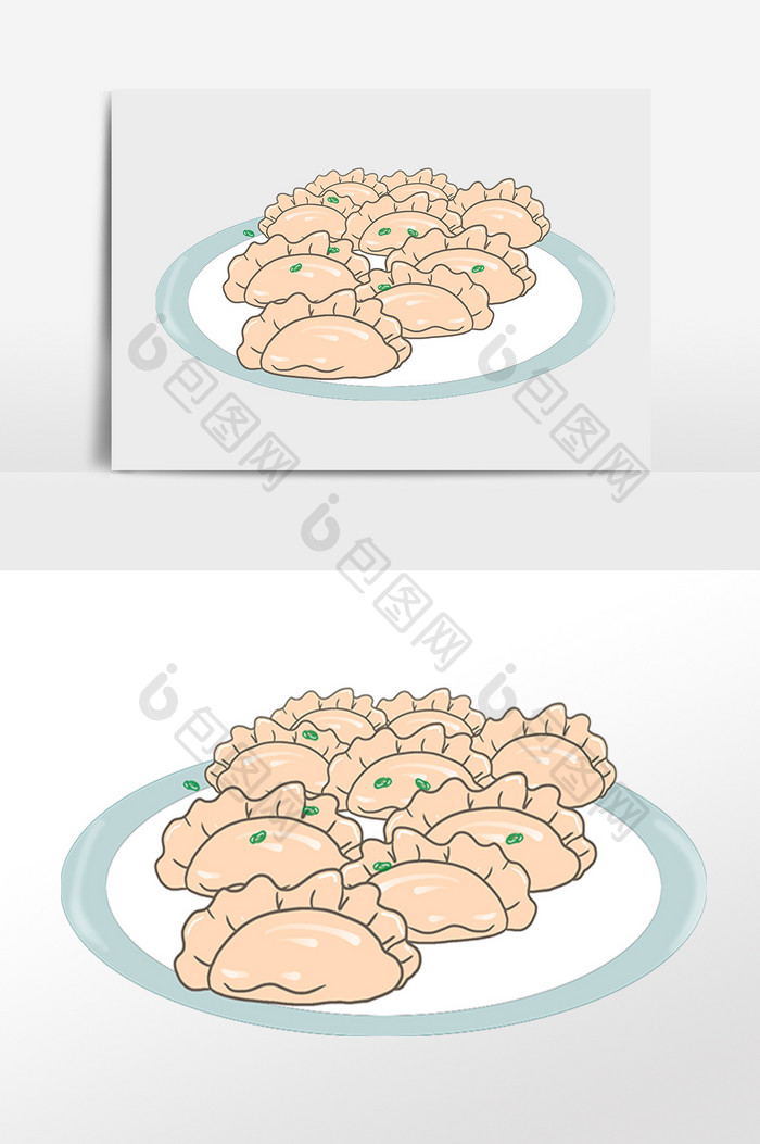 手绘新年韭菜饺子插画元素