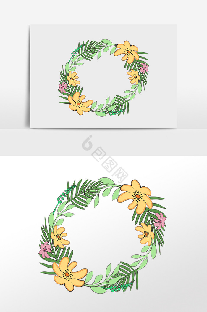 热带植物花卉花环插画图片