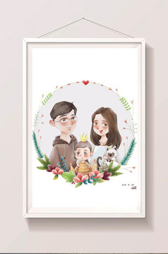 卡通漫画一家三口全家福