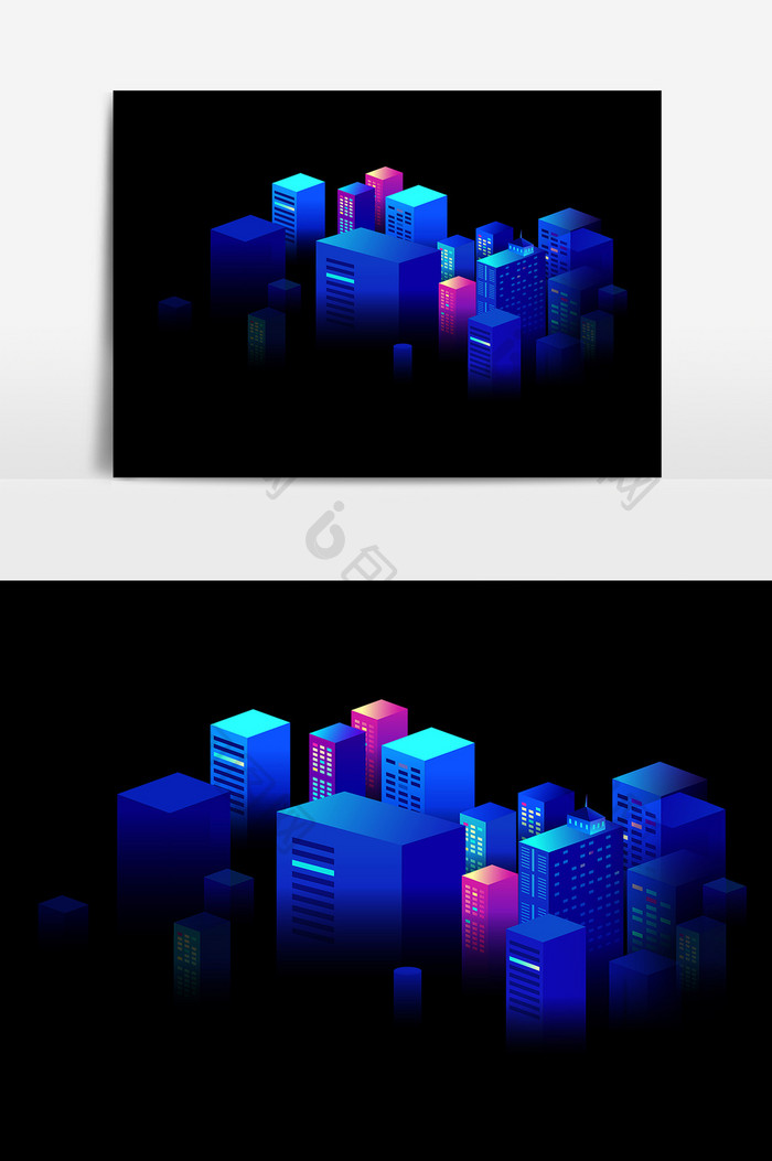 夜色光效建筑群PSD素材