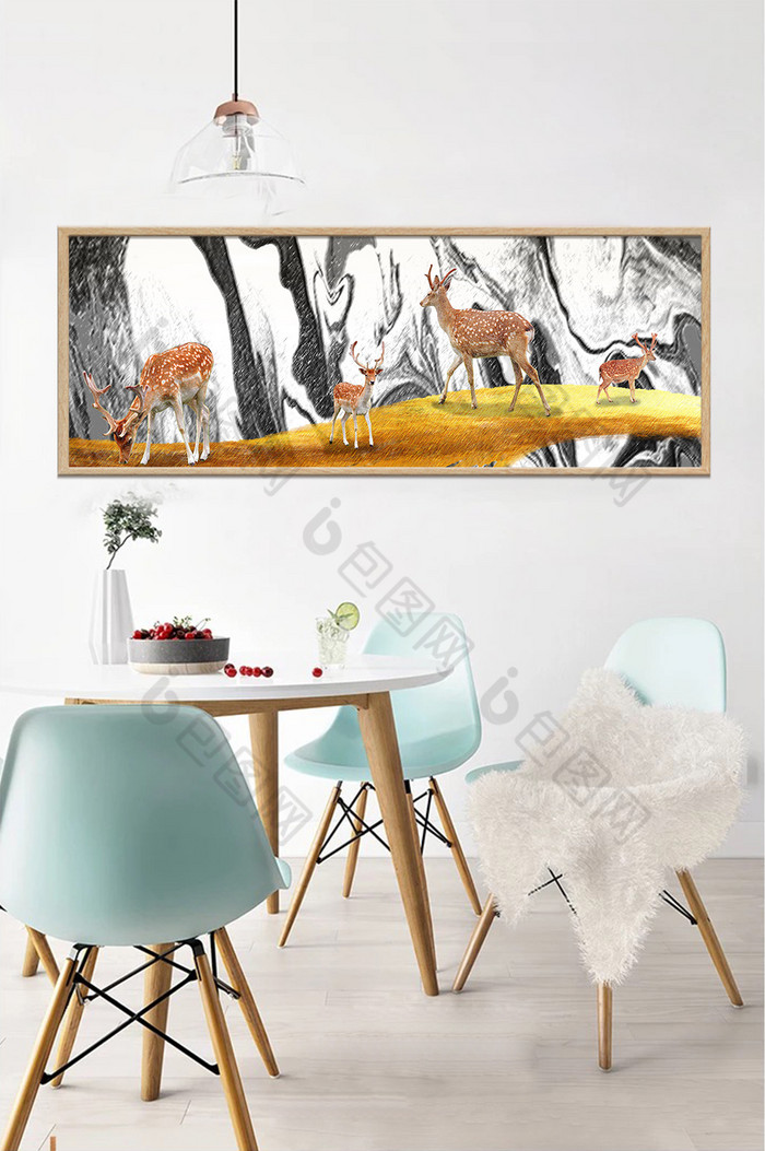 现代吉祥鹿横幅客厅装饰画图片图片