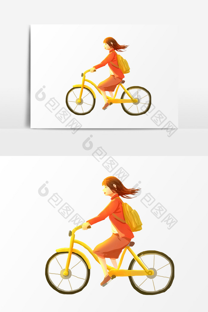 骑自行车的小女孩PSD素材