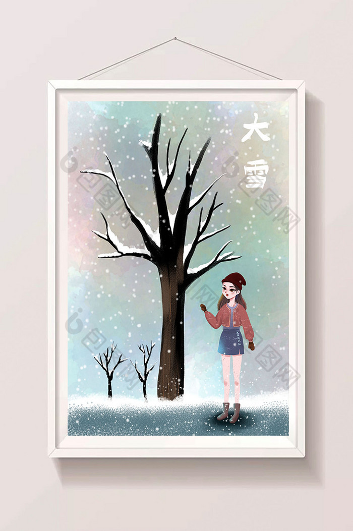 大雪冬季小女孩插画图片图片