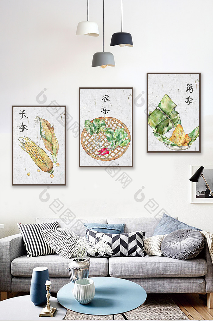 中国风民俗素雅手绘蔬菜餐厅装饰画