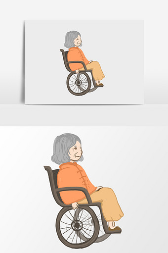 手绘坐轮椅老人插画元素图片