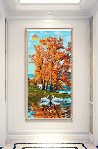 中式美丽阳光下的金色秋天风景画油画玄关装图片