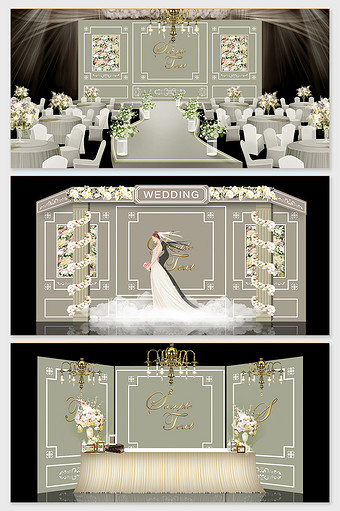 现代高级宫廷式喷绘板定制婚礼效果图图片
