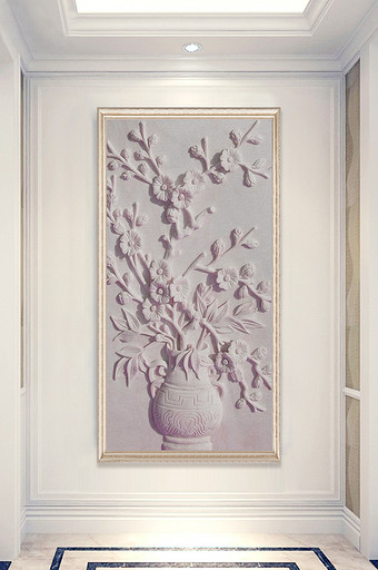 中式艺术花卉浮雕砂岩玄关装饰画.图片