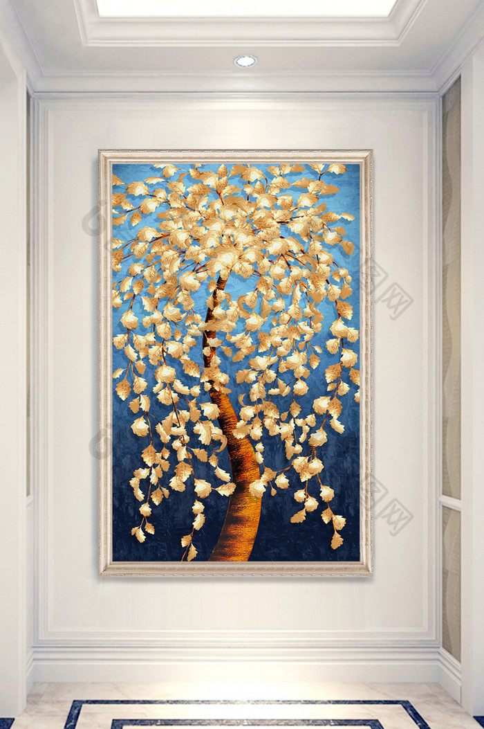 现代欧式创意精品发财树黄金树玄关装饰画